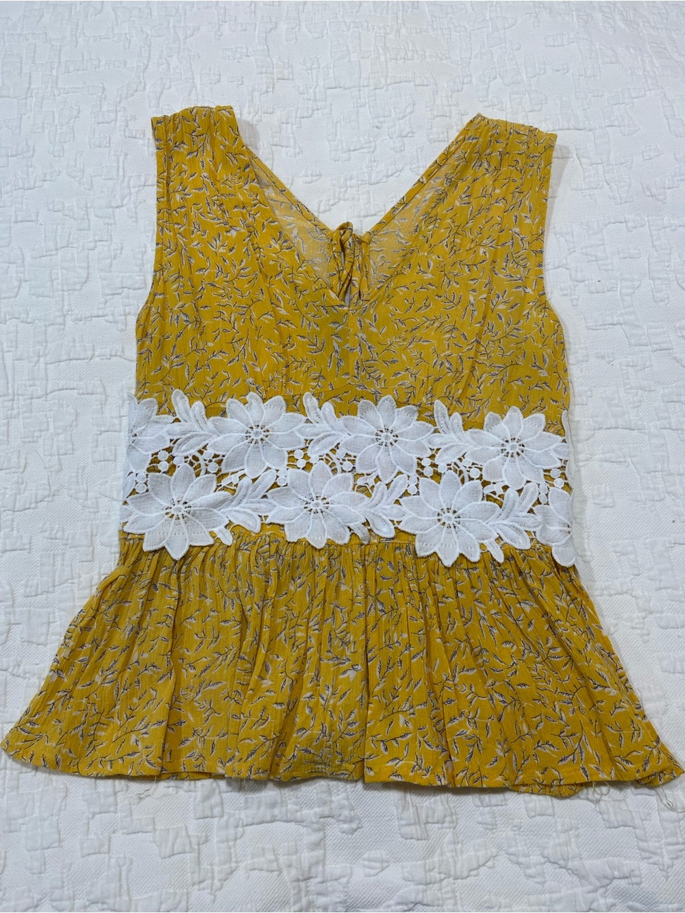 Floral Lace-Trim Mustard Tank Top